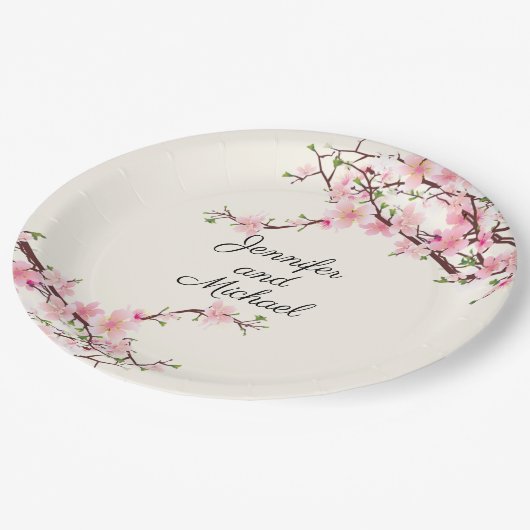Cherry Blossom Wedding Reception Personalize Name Papieren Bordje (Gekanteld)