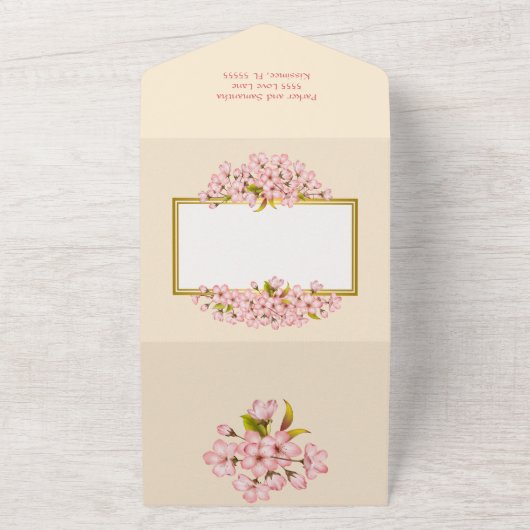 Cherry Blossom Wedding & RSVP All In One Uitnodiging (Buitenkant)