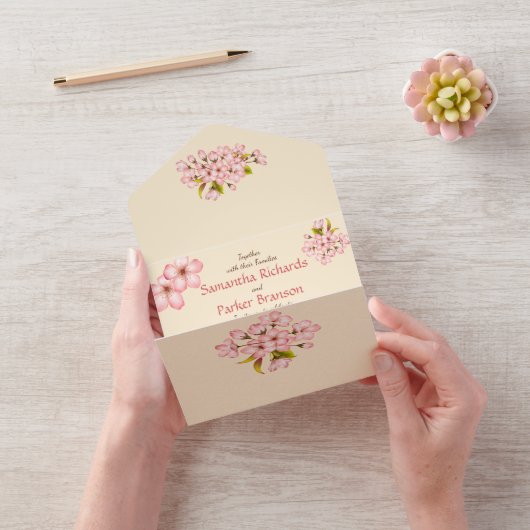 Cherry Blossom Wedding & RSVP All In One Uitnodiging (VideoVideo)