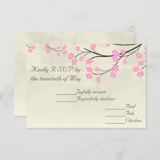Cherry Blossom Wedding RSVP Card (Voorkant / Achterkant)