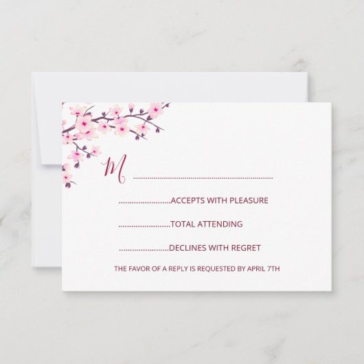 Cherry Blossom Wedding RSVP Kaartje (Voorkant)