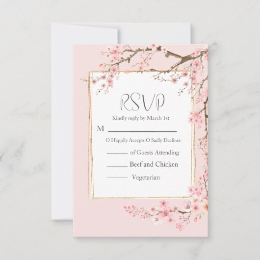 Cherry Blossom Wedding RSVP Kaartje (Voorkant)