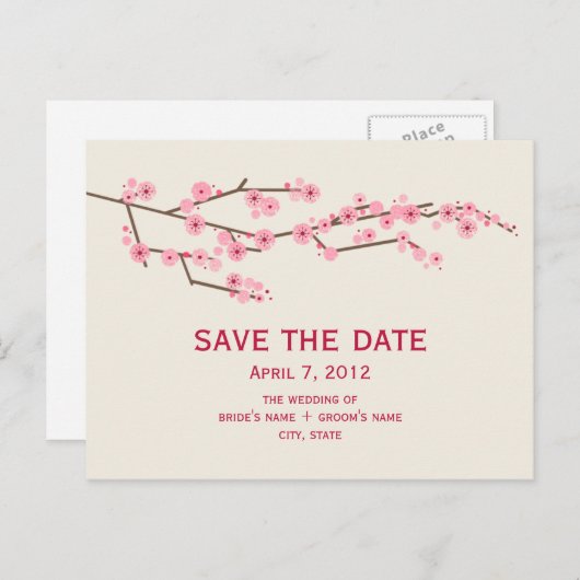 Cherry Blossom Wedding Save the Date Briefkaart (Voorkant / Achterkant)