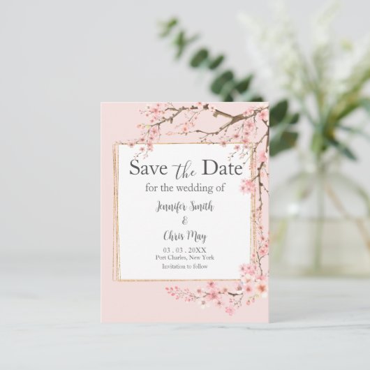 Cherry Blossom Wedding Save the Date Briefkaart (Staand voorkant)