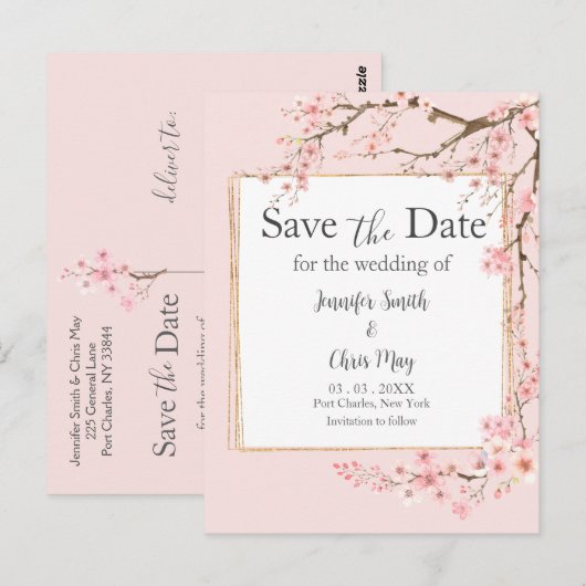 Cherry Blossom Wedding Save the Date Briefkaart (Voorkant / Achterkant)