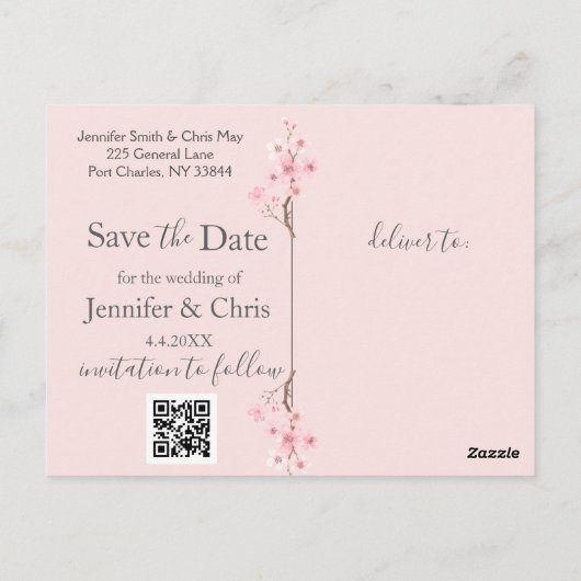 Cherry Blossom Wedding Save the Date Briefkaart (Achterkant)