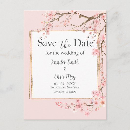 Cherry Blossom Wedding Save the Date Briefkaart (Voorkant)