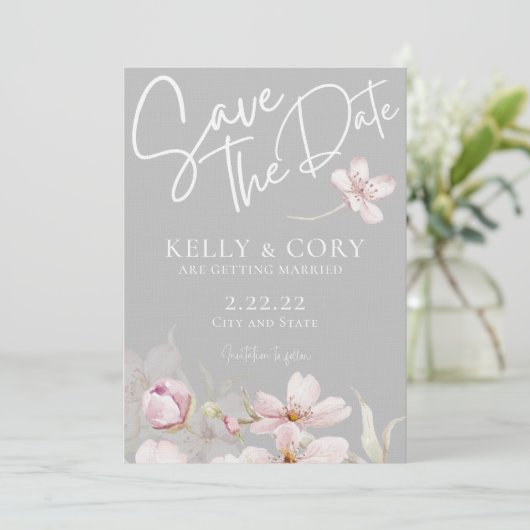 Cherry Blossom Wedding Save the Date Kaarten (Staand voorkant)