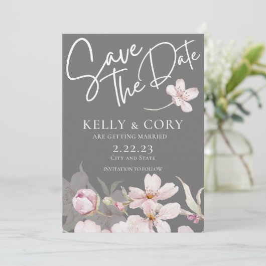 Cherry Blossom Wedding Save the Date Kaarten (Staand voorkant)