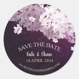 Cherry Blossom Wedding Save the Date Ronde Sticker