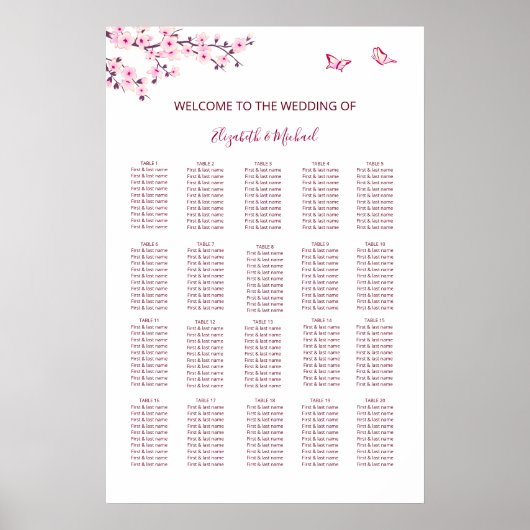 Cherry Blossom Wedding Seating Chart Poster (Voorkant)