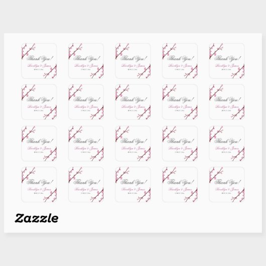 Cherry Blossom Wedding Stickers Square (Vel)