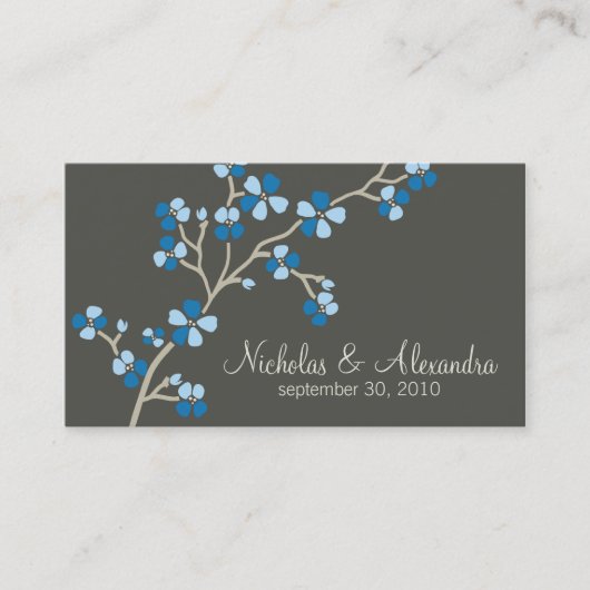 Cherry Blossom Wedding Visitekaartje donker (blauw (Voorkant)