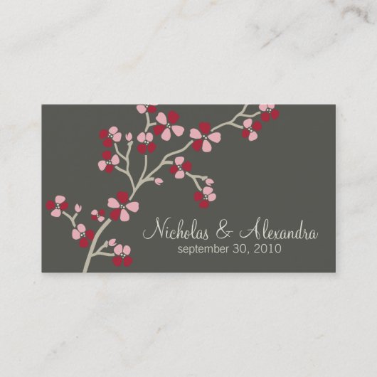 Cherry Blossom Wedding Visitekaartje donker (rood) (Voorkant)
