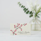 Cherry Blossom Wedding Visitekaartje (rood) (Staand voorkant)