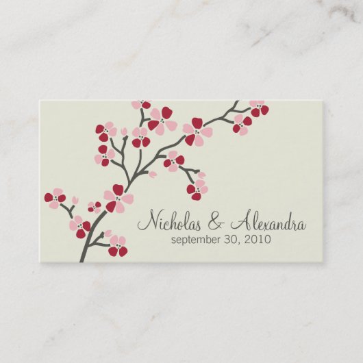 Cherry Blossom Wedding Visitekaartje (rood) (Voorkant)