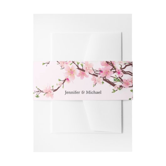 Cherry Blossom Wedding Voeg namen toe Roze Wit Uitnodigingen Wikkel (Voorkant Voorbeeld)