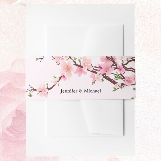 Cherry Blossom Wedding Voeg namen toe Roze Wit Uitnodigingen Wikkel