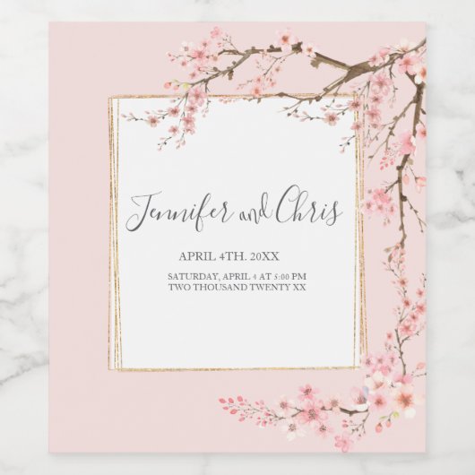 Cherry Blossom Wedding Wijn Etiket (Enkel label)