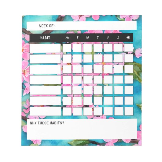 Cherry Blossom Weekly Habit Tracker Blocnote (Voorkant)