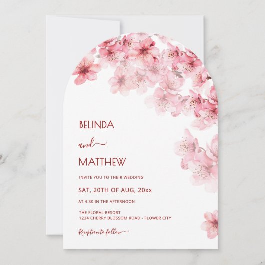  Cherry Blossom White Arched Casual Wedding Kaart (Voorkant)