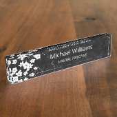 Cherry Blossom White Black Marble Funeral Director Naambordje (Zijkant)