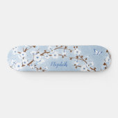 Cherry Blossom White Blue Glitter Floral Name Persoonlijk Skateboard (Horizontaal)