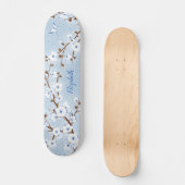 Cherry Blossom White Blue Glitter Floral Name Persoonlijk Skateboard (Voorkant)
