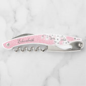 Cherry Blossom White Pink Glitter Monogram Kurkentrekker (Achterkant)