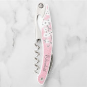 Cherry Blossom White Pink Glitter Monogram Kurkentrekker (Voorkant)