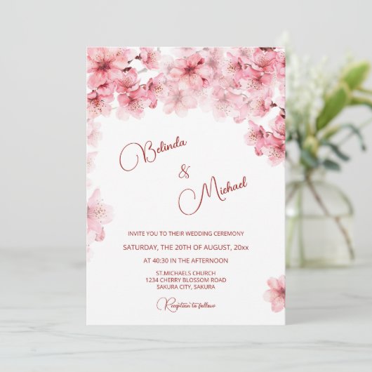  Cherry Blossom White  Wedding Kaart (Staand voorkant)