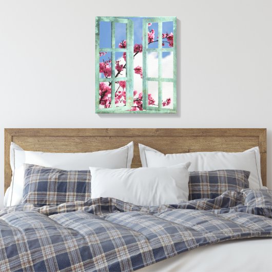 Cherry Blossom Window Scene Canvas Afdruk (Insitu (Slaapkamer))