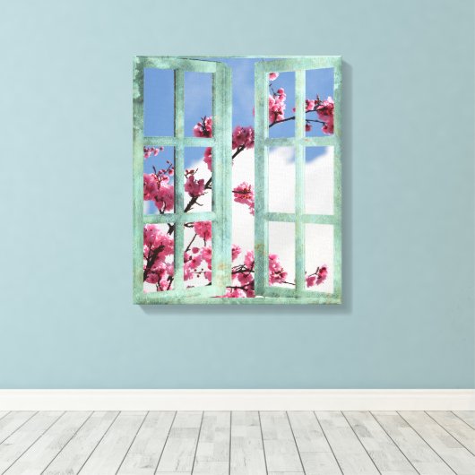 Cherry Blossom Window Scene Canvas Afdruk (Insitu (Houten vloer))