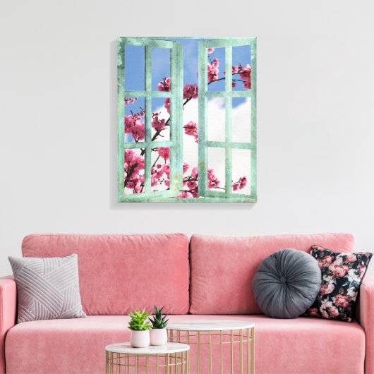 Cherry Blossom Window Scene Canvas Afdruk (Insitu (Woonkamer))