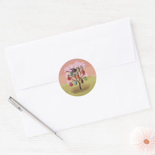 Cherry Blossom with oriental paper lanterns Ronde Sticker (Envelop)