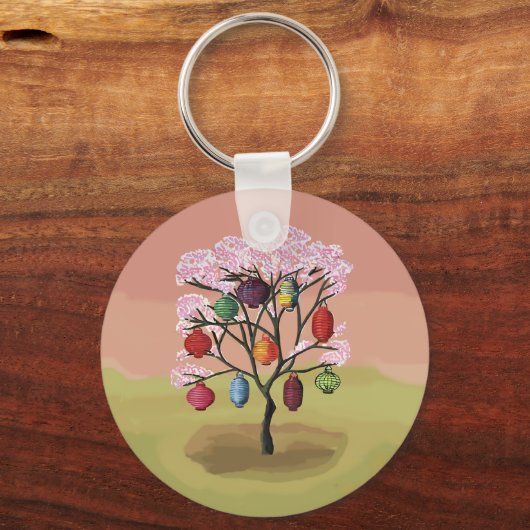 Cherry Blossom with oriental paper lanterns Sleutelhanger (Voorkant)