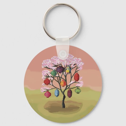Cherry Blossom with oriental paper lanterns Sleutelhanger (Achterkant)