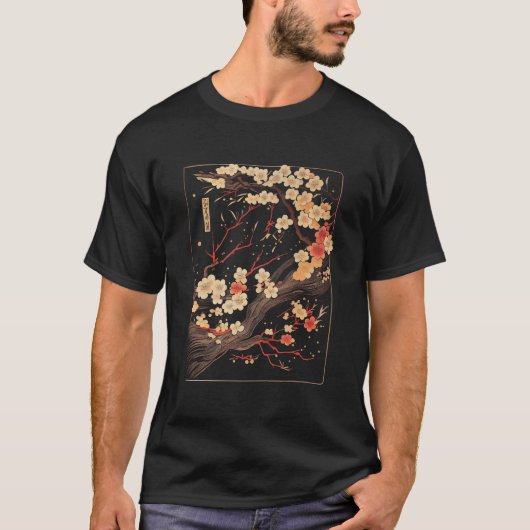 Cherry Blossom Woodblock Japanese Al T-shirt (Voorkant)