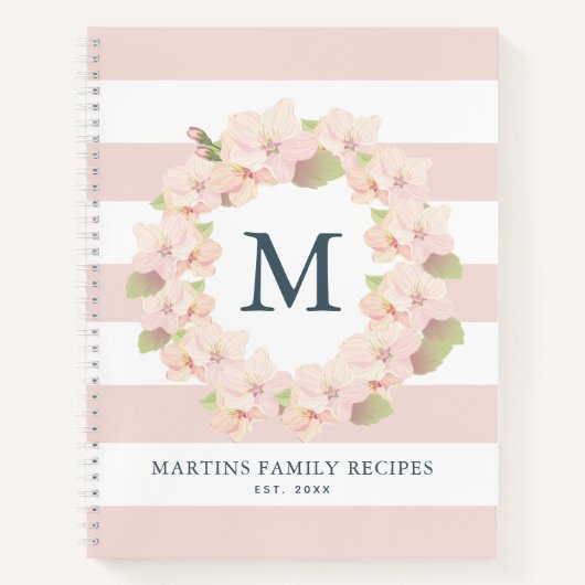 Cherry Blossom Wreath Monogram Family Recipe Notitieboek (Voorkant)