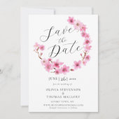 Cherry Blossom Wreath Photo Wedding Save the Date Kaart (Voorkant)