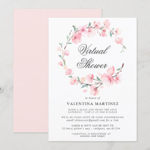 Cherry Blossom Wreath Virtual Bridal Baby shower Kaart