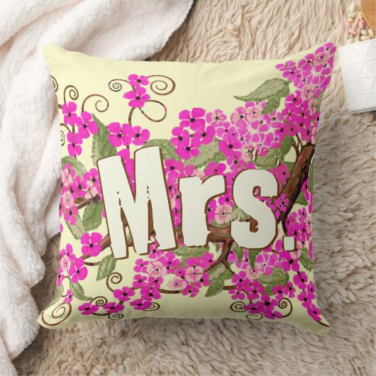 Cherry Blossom Yellow Pink Mrs Bride Pillow Kussen (Deken)