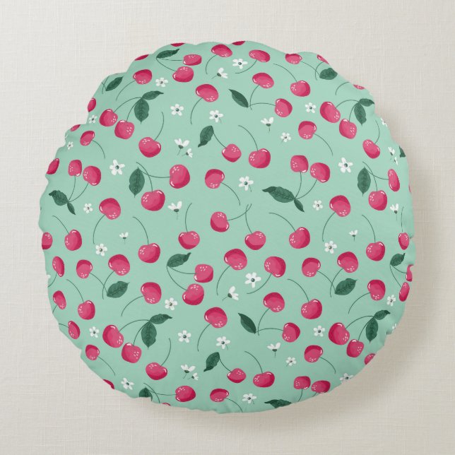 Cherry Blossom: Zomer Feestelijk Ontwerp Rond Kussen (Voorkant)