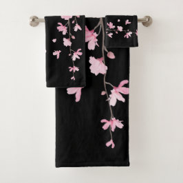 Cherry Blossom - zwart Bad Handdoek