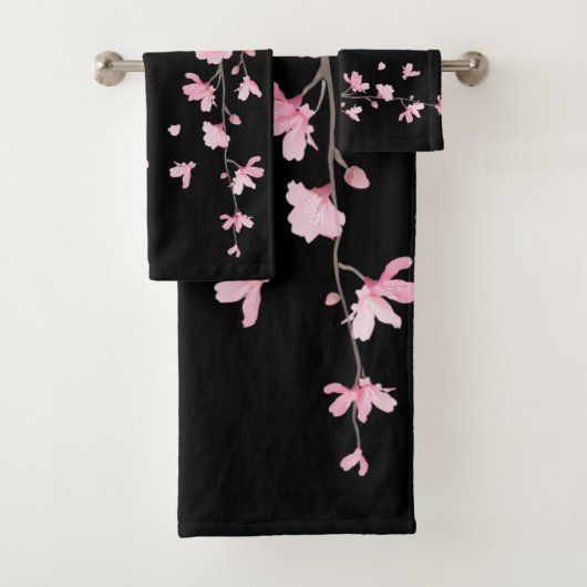 Cherry Blossom - zwart Bad Handdoek (Insitu)