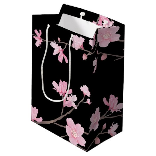 Cherry Blossom - zwart Medium Cadeauzakje (Achterkant Gekanteld)