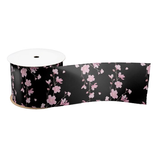 Cherry Blossom - zwart Satijnen Lint (Spoel)