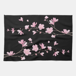 Cherry Blossom - zwart Theedoek