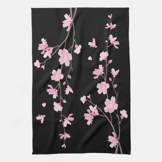 Cherry Blossom - zwart Theedoek (Verticaal)