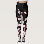Cherry Blossom | Zwarte roze Floral Leggings (Voorkant)